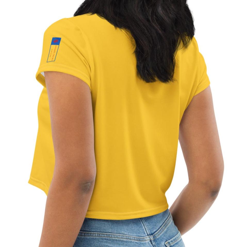 Crookd Crown Print Crop Top – Yellow & Blue back