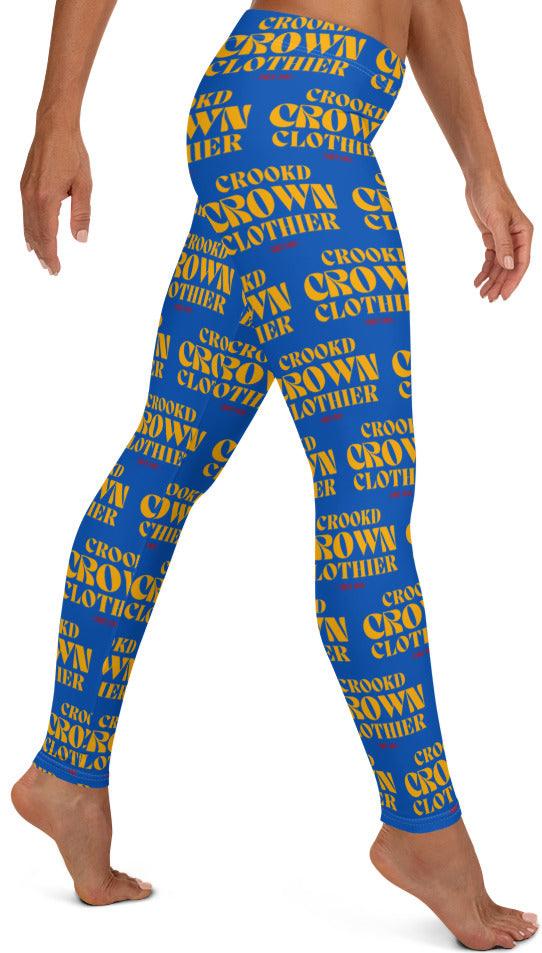 Crookd Crown Print Active Wear Leggings - Blue and Yellow right